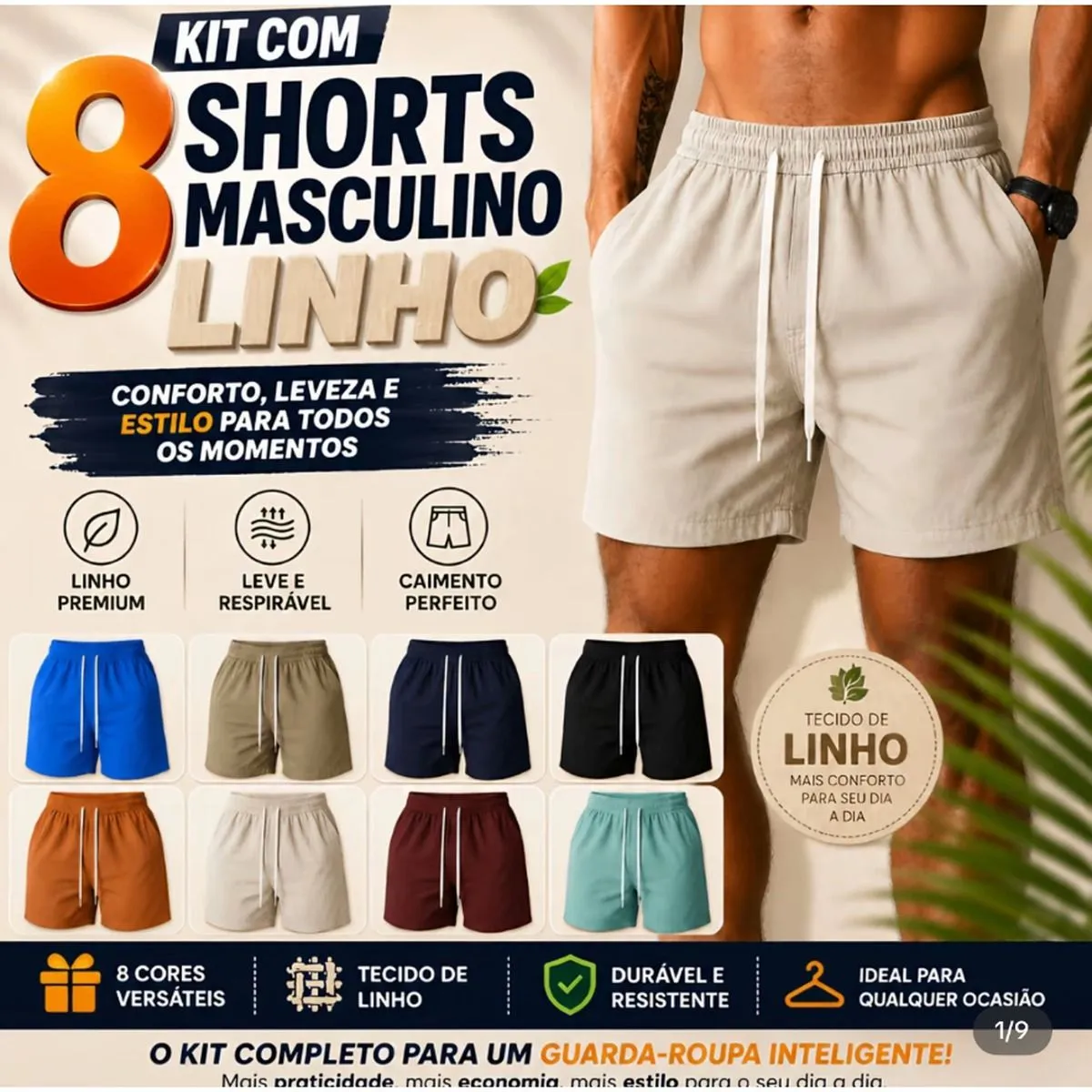Kit 8 Shorts Linho Masculino